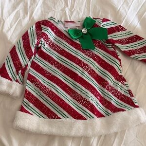 Bonnie Baby Red and Green Striped Sweater with Bow